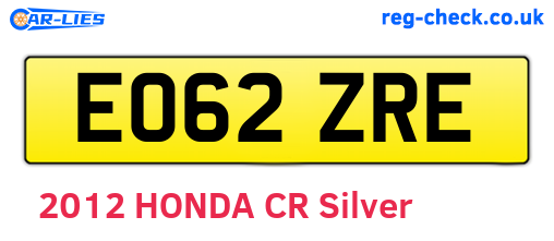 EO62ZRE are the vehicle registration plates.