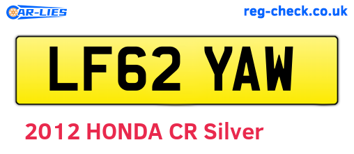 LF62YAW are the vehicle registration plates.