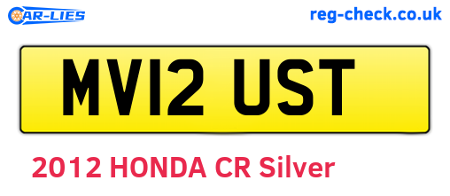 MV12UST are the vehicle registration plates.