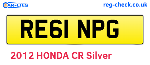 RE61NPG are the vehicle registration plates.