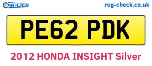 PE62PDK are the vehicle registration plates.