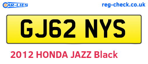 GJ62NYS are the vehicle registration plates.