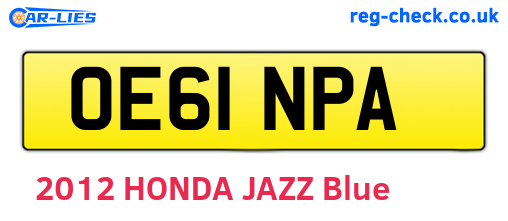 OE61NPA are the vehicle registration plates.