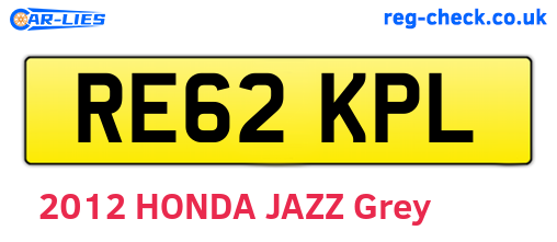 RE62KPL are the vehicle registration plates.