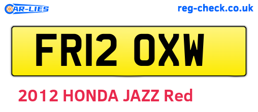 FR12OXW are the vehicle registration plates.