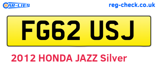 FG62USJ are the vehicle registration plates.