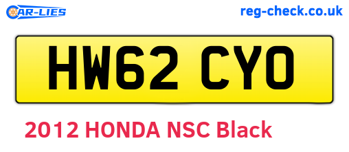 HW62CYO are the vehicle registration plates.