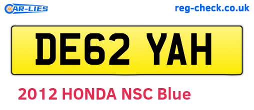 DE62YAH are the vehicle registration plates.