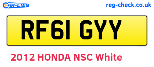 RF61GYY are the vehicle registration plates.