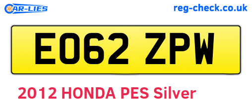 EO62ZPW are the vehicle registration plates.
