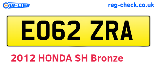 EO62ZRA are the vehicle registration plates.