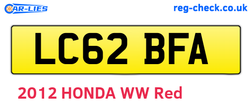 LC62BFA are the vehicle registration plates.