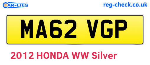 MA62VGP are the vehicle registration plates.