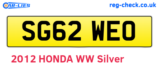 SG62WEO are the vehicle registration plates.