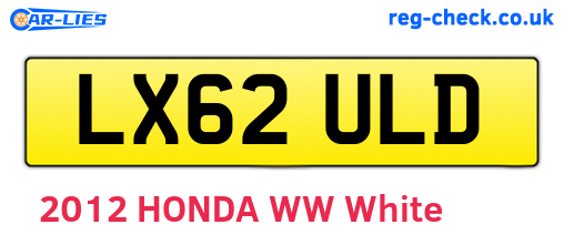 LX62ULD are the vehicle registration plates.