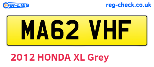 MA62VHF are the vehicle registration plates.