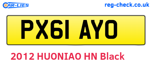 PX61AYO are the vehicle registration plates.