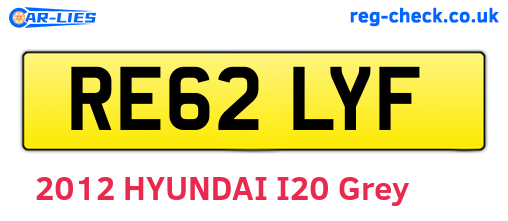 RE62LYF are the vehicle registration plates.