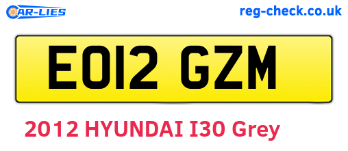 EO12GZM are the vehicle registration plates.