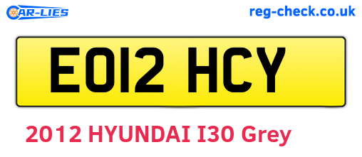 EO12HCY are the vehicle registration plates.