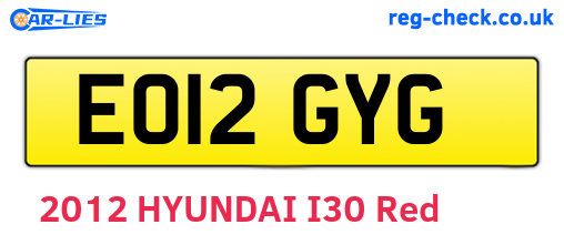 EO12GYG are the vehicle registration plates.