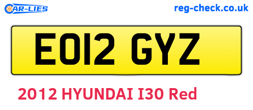 EO12GYZ are the vehicle registration plates.
