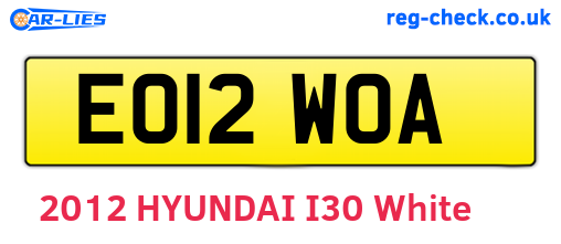 EO12WOA are the vehicle registration plates.