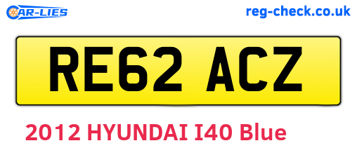 RE62ACZ are the vehicle registration plates.
