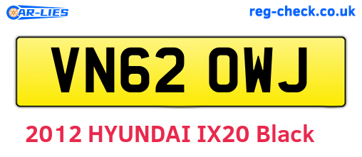 VN62OWJ are the vehicle registration plates.