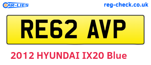 RE62AVP are the vehicle registration plates.