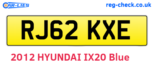 RJ62KXE are the vehicle registration plates.