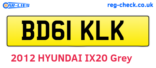 BD61KLK are the vehicle registration plates.