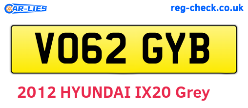 VO62GYB are the vehicle registration plates.