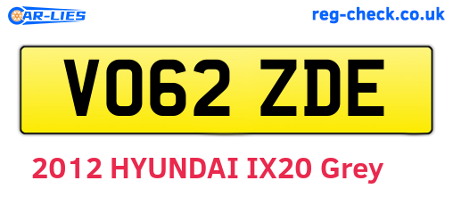 VO62ZDE are the vehicle registration plates.