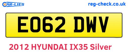 EO62DWV are the vehicle registration plates.