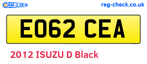 EO62CEA are the vehicle registration plates.