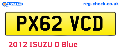 PX62VCD are the vehicle registration plates.