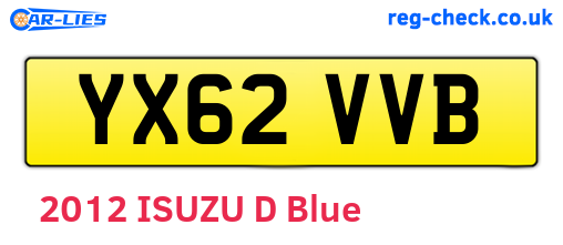 YX62VVB are the vehicle registration plates.