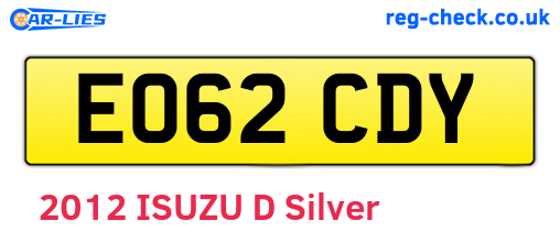 EO62CDY are the vehicle registration plates.