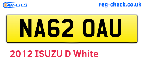 NA62OAU are the vehicle registration plates.