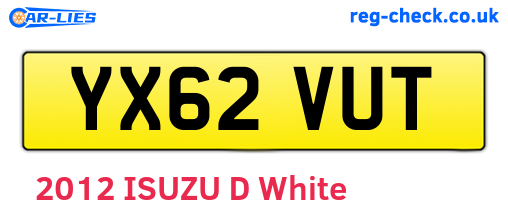 YX62VUT are the vehicle registration plates.