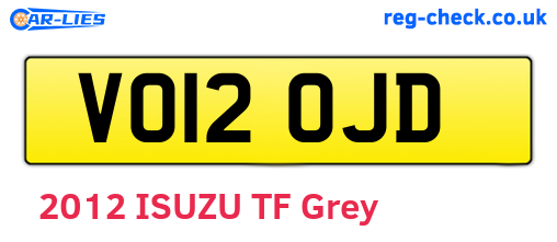 VO12OJD are the vehicle registration plates.