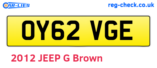OY62VGE are the vehicle registration plates.