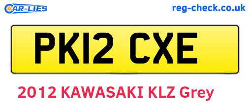 PK12CXE are the vehicle registration plates.