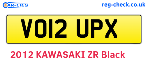 VO12UPX are the vehicle registration plates.