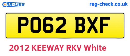 PO62BXF are the vehicle registration plates.