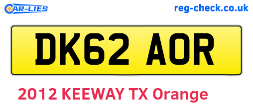 DK62AOR are the vehicle registration plates.