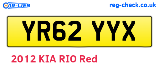 YR62YYX are the vehicle registration plates.
