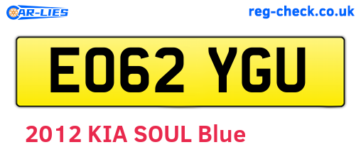 EO62YGU are the vehicle registration plates.
