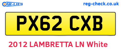 PX62CXB are the vehicle registration plates.
